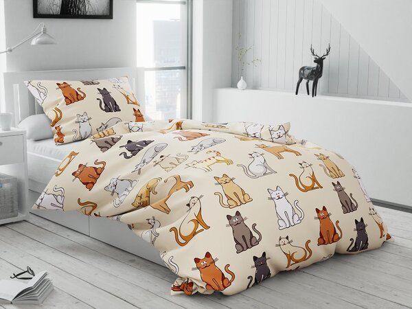 Flanelasta posteljnina COLORED CATS kremna Dimenzije posteljnine: 2 kom 70 x 90 cm | 200 x 220 cm