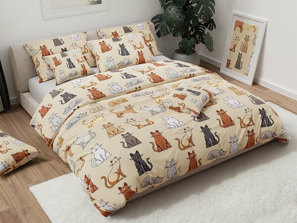 Flanelasta posteljnina COLORED CATS kremna Dimenzije posteljnine: 2 kom 70 x 90 cm | 200 x 220 cm