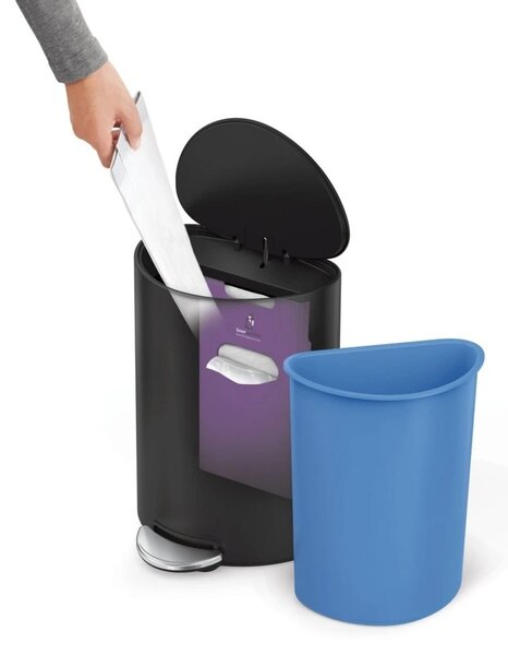 Simplehuman Pedal bin 6 L, polkrožen, črnomatirano jeklo, plastika