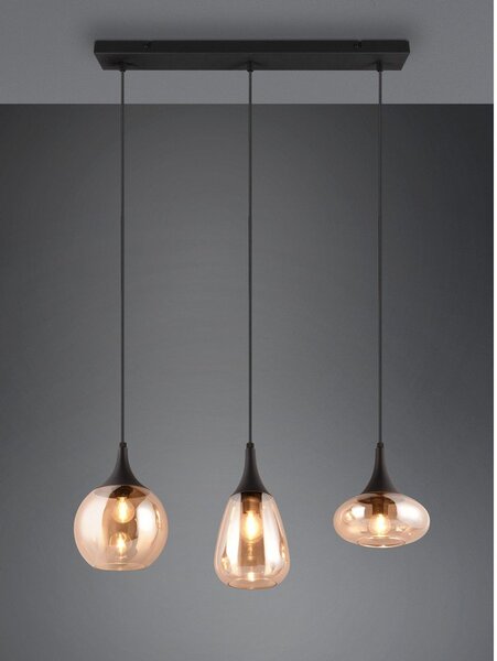 Črna/oranžna viseča svetilka s steklenim senčnikom Lumina – Trio
