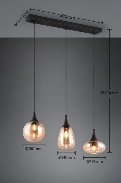 Črna/oranžna viseča svetilka s steklenim senčnikom Lumina – Trio