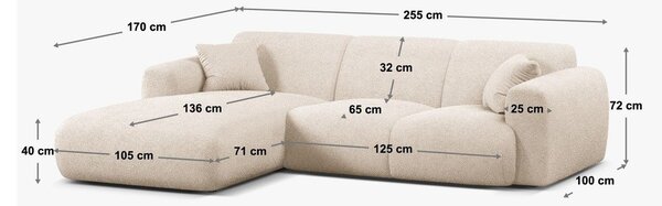 Kaki zelena žametna kotna sedežna garnitura (levi kot/z ležalnikom) Molino – Micadoni
