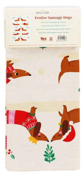 Bombažna kuhinjska krpa 70x50 cm Festive Sausage Dog – Rex London