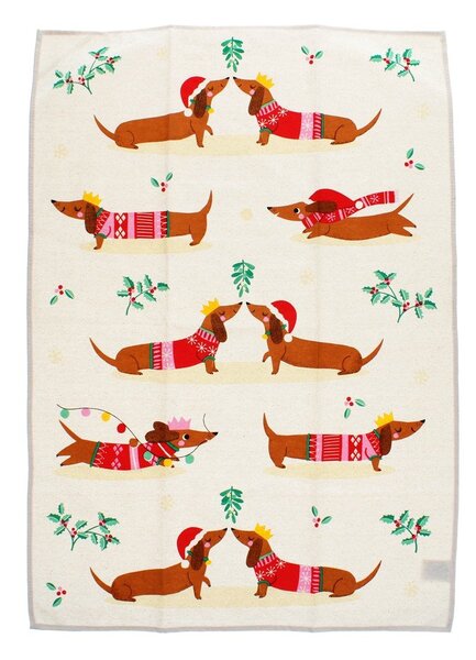 Bombažna kuhinjska krpa 70x50 cm Festive Sausage Dog – Rex London