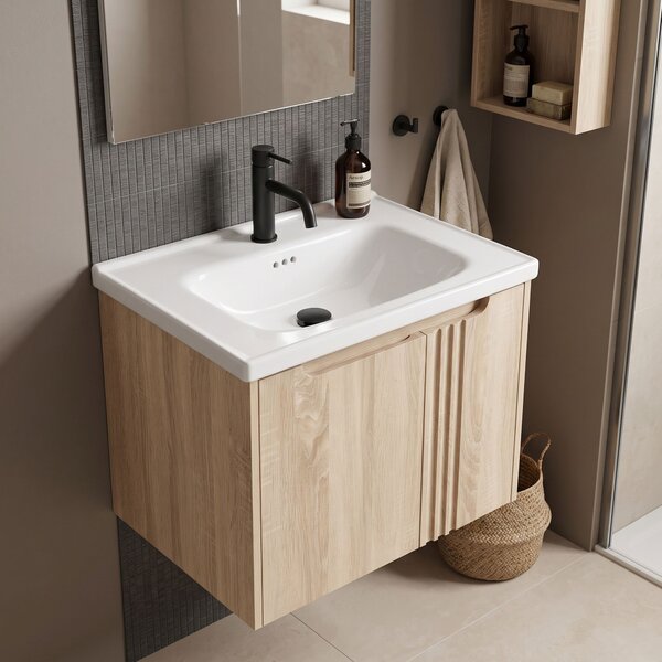 Kopalniška omarica z umivalnikom Rea Rivo DB86-60L-3 Light 60cm