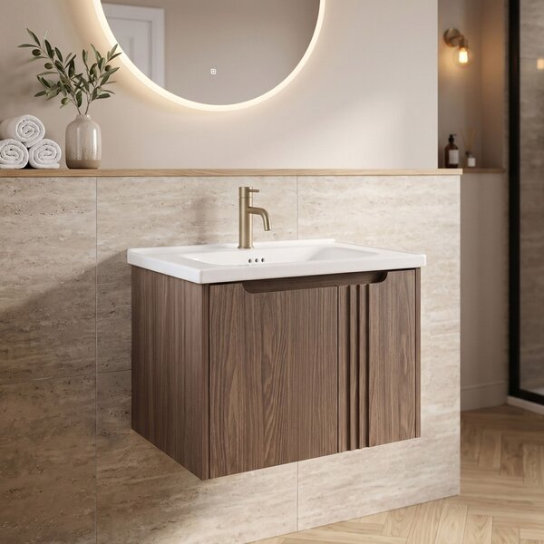 Kopalniška omarica z umivalnikom Rea Rivo DB86-60L-1 Dark 60cm