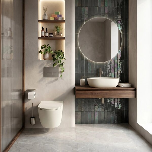 Komplet Stenska WC Školjka Focus + Nadpultni Umivalnik Rea Focus Creme