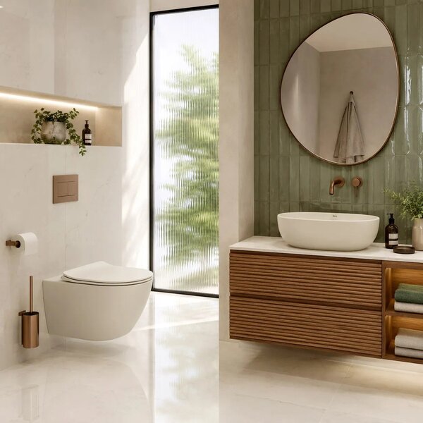 Komplet Stenska WC Školjka Focus + Nadpultni Umivalnik Rea Focus Creme