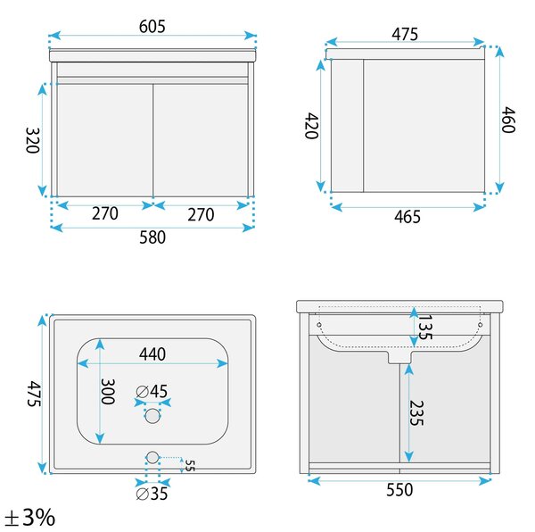 Komplet kopalniškega pohištva z umivalnikom DB68-60 60CM
