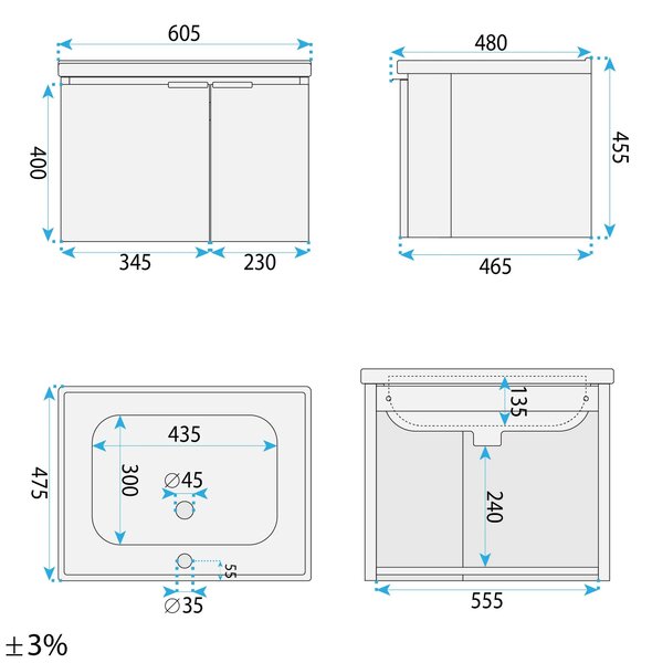 Komplet kopalniškega pohištva z umivalnikom DB06-60 60cm