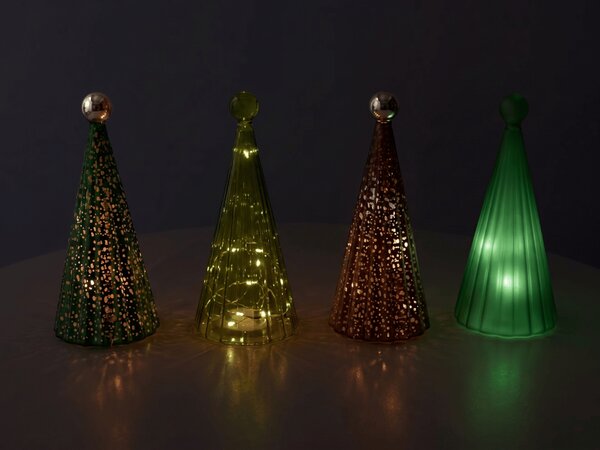 Steklen jelka TWINKLE s svetlečimi LED lučkami 22 cm, rjavo-zelena odtenka