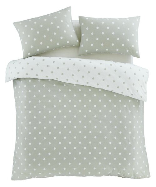 Bela/zelena enojna flanelna posteljnina 135x200 cm Polka Dot – Catherine Lansfield