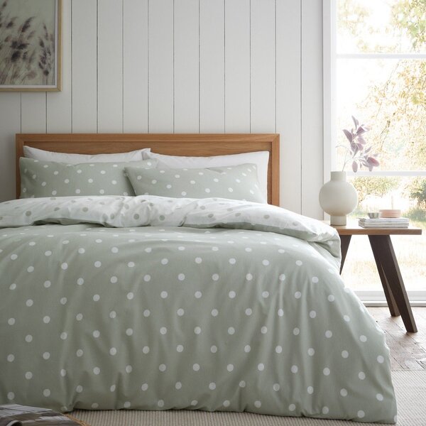 Bela/zelena enojna flanelna posteljnina 135x200 cm Polka Dot – Catherine Lansfield