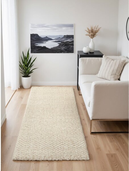Kremno bel/slonokoščen ročno tkan tekač iz mešanice volne 80x200 cm Majoli – Elle Decoration