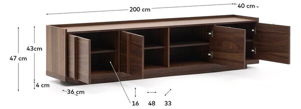Rjava TV omarica v orehovem dekorju 200x47x40 cm Onix – Kave Home
