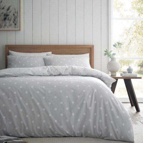 Bela/siva enojna flanelna posteljnina 135x200 cm Polka Dot – Catherine Lansfield