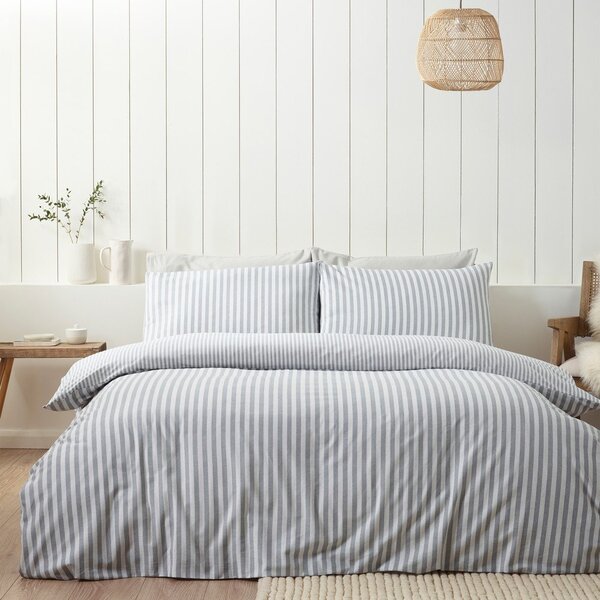 Siva enojna flanelna posteljnina 135x200 cm Stripe – Catherine Lansfield