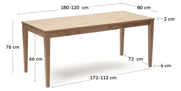 Raztegljiva jedilna miza z dodatno ploščo v hrastovem dekorju 80x120 cm Yain – Kave Home