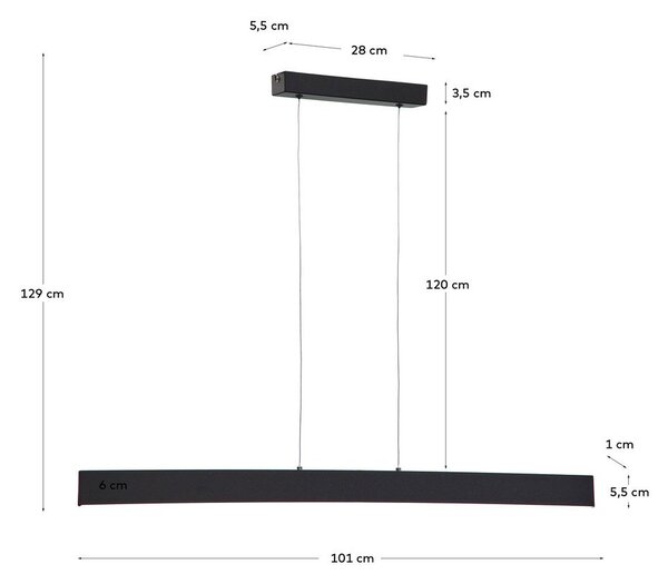 Mat črna LED stropna svetilka 5.5x101 cm Boadella – Kave Home