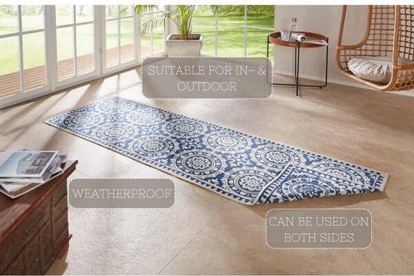 Modro-smetanova preproga za zunanjo uporabo NORTHRUGS Jardin, 80 x 250 cm