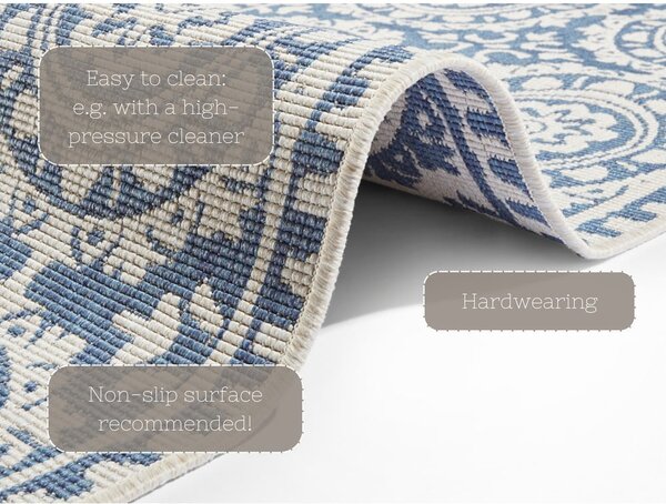 Modro-smetanova preproga za zunanjo uporabo NORTHRUGS Jardin, 80 x 250 cm