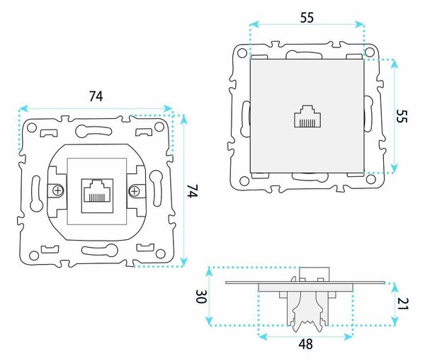 RJ45 Vtičnica z Okvirjem OSTE JNH010-S WHITE