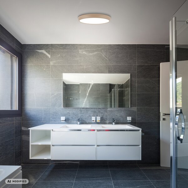 Briloner LED-stropna svetilka Navaro, bež/bela, Ø 38 cm, 4.000 K, Bež, Hodnik, Kovina, Sodobni