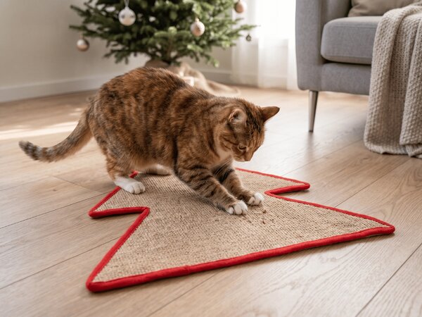 Božična praskalna podloga za mačke FESTIVE PAWS 60×50 cm