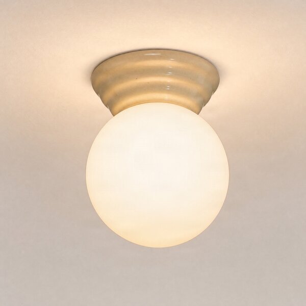SOLLUX LIGHTING Stropna svetilka Zori, bež/opala, Ø 16 cm, keramika/steklo, IP44, zatemnjen, Bela, Kopalnica, Steklo, Sodobni