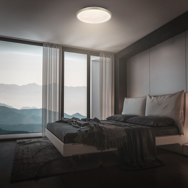 Briloner LED-stropna svetilka Competo, 3.000 K, premer 33 cm, mat nikljev, Bež, Študija / pisarna, Plastika, Sodobni