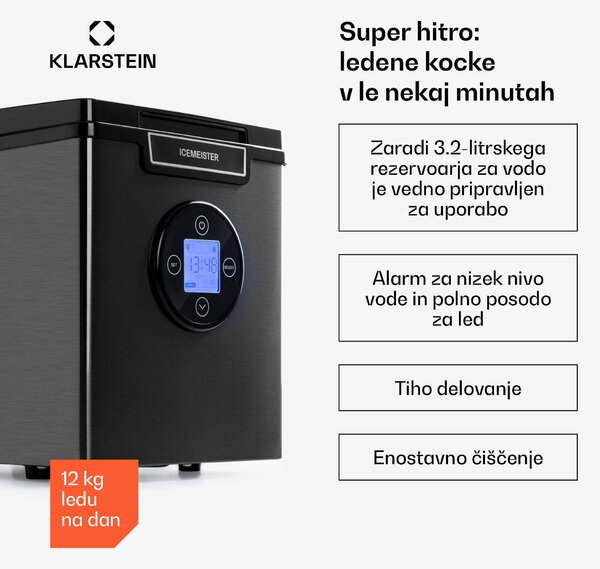 Klarstein Icemeister 2G, ledomat, 12 kg/24 ur, LCD zaslon, nerjaveče jeklo
