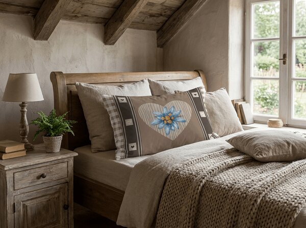 Polibombažna prevleka za vzglavnik HEART RETRO POLY 50x70 cm, rjava