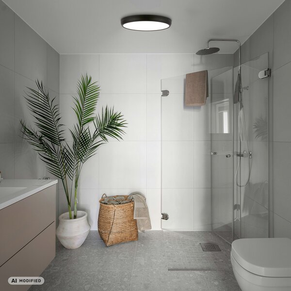 Briloner LED-stropna svetilka Navaro, črno-bela, premer 38 cm, 4.000 K, Črna, Hodnik, Kovina, Sodobni