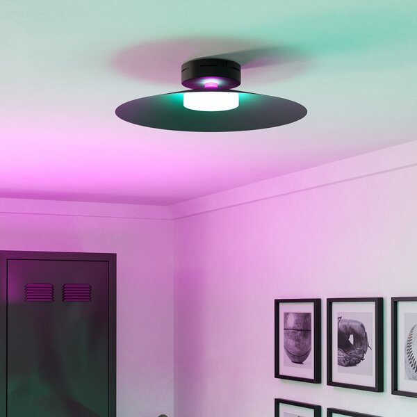 EGLO LED pametna stropna svetilka Conomavilla-Z, črna Ø 45 cm CCT RGB, zatemnjen, Črna, Dnevna soba / jedilnica, Kovina, Sodobni