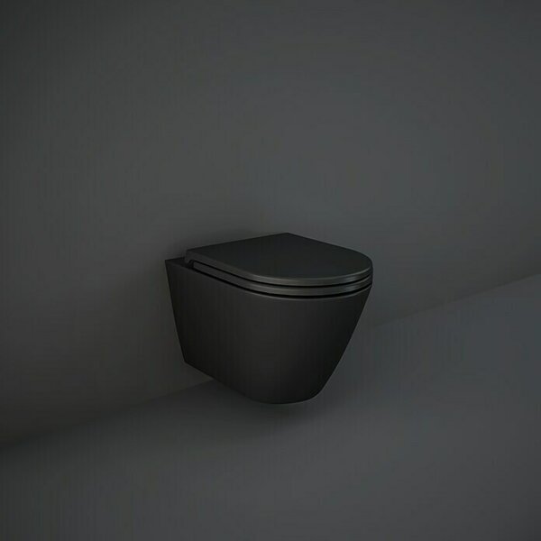 RAK Ceramics Feeling Stenski WC (Izpiranje brez roba, Brez posebne glazure, Oblika splakovanja: Globok, WC odtok: Vodoravno, Črne barve, Mat)