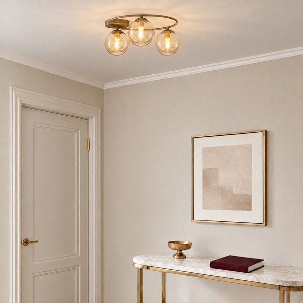 EMIBIG LIGHTING Stropna svetilka Sopra, bež, premer 47 cm, 3-žarilna, steklo/kovina, E14, zatemnjen, Bež, Dnevna soba / jedilnica, Steklo, Sodobni, Globus