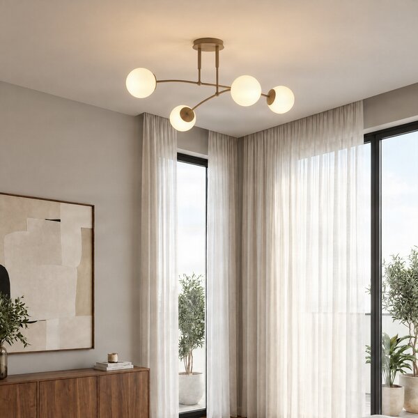 EMIBIG LIGHTING Stropna svetilka Pregos, bež, premer 60 cm, 4-žarilna, kovina/steklo, zatemnjen, Bež, Dnevna soba / jedilnica, Steklo, Sodobni, Globus