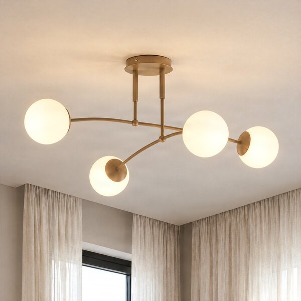EMIBIG LIGHTING Stropna svetilka Pregos, bež, premer 60 cm, 4-žarilna, kovina/steklo, zatemnjen, Bež, Dnevna soba / jedilnica, Steklo, Sodobni, Globus
