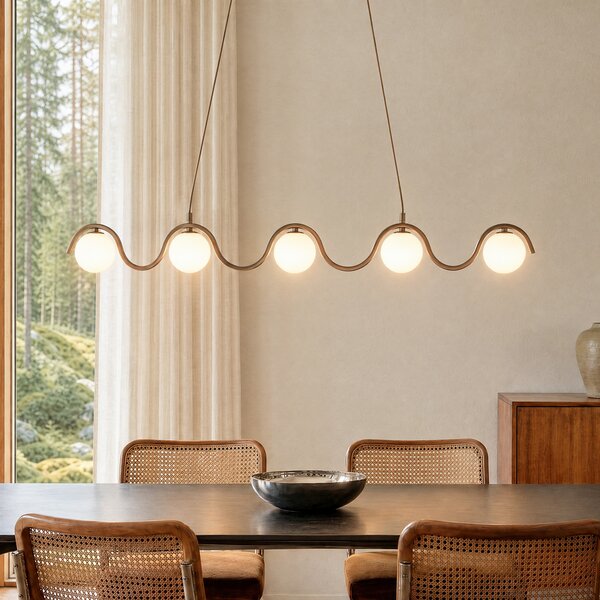 EMIBIG LIGHTING Visoka svetilka SINUS, bež, dolžina 110 cm, 5-žarilna, kovina/steklo, zatemnjen, Bež, Dnevna soba / jedilnica, Steklo, Sodobni, Globus