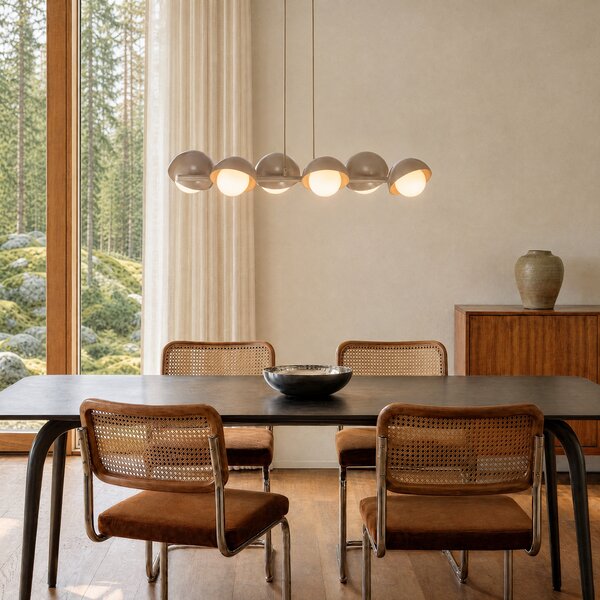 EMIBIG LIGHTING Visoka svetilka BOOM, bež, dolžina 88 cm, 6-žarilna, kovina/steklo, zatemnjen, Bež, Dnevna soba / jedilnica, Kovina, Sodobni