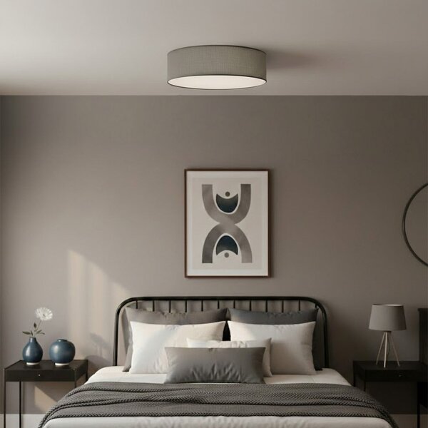 Milagro Lighting Stropna svetilka Marshall, siva, Ø 50 cm, kovina/ratan, zatemnjen, Siva, Dnevna soba / jedilnica, Les, Sodobni