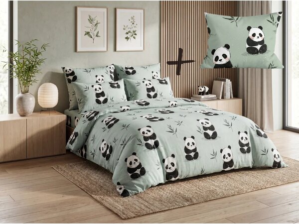 Set posteljnine iz mikrovlaken PANDA RELAX mint + prevleka za vzglavnik 50 x 70 cm GRATIS