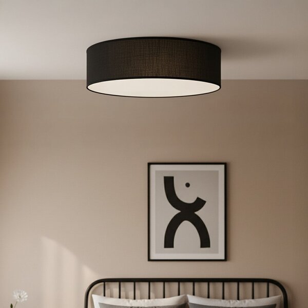 Milagro Lighting Stropna svetilka Marshall, črna, Ø 50 cm, kovina/ratan, zatemnjen, Črna, Dnevna soba / jedilnica, Les, Sodobni