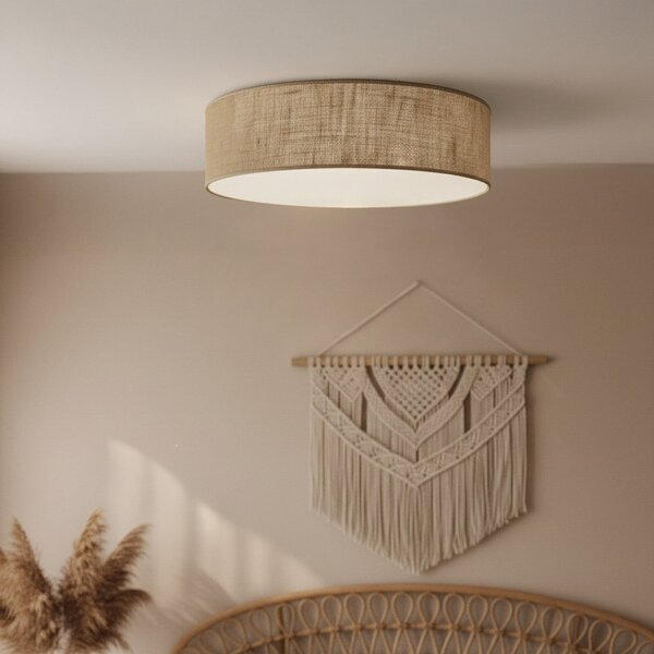 Milagro Lighting Stropna svetilka Marshall, rjava, Ø 50 cm, kovina, ratana, zatemnjen, Rjava / rjasta, Dnevna soba / jedilnica, Les, Sodobni