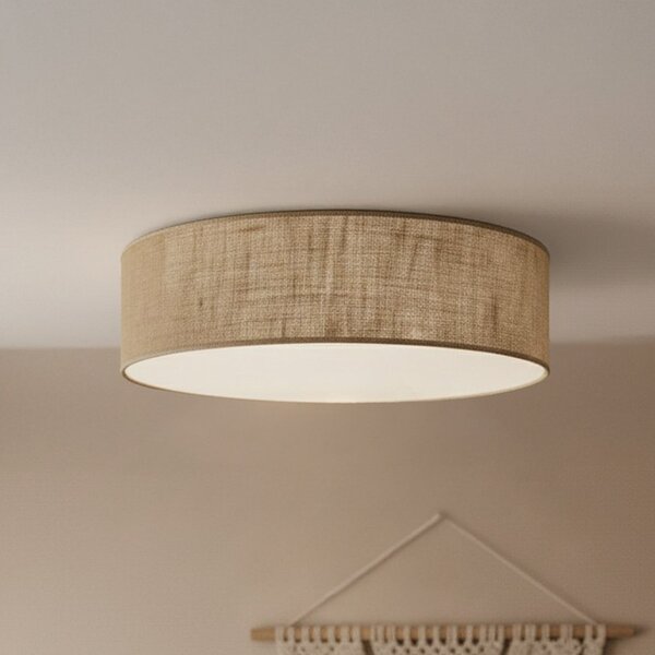 Milagro Lighting Stropna svetilka Marshall, rjava, Ø 50 cm, kovina, ratana, zatemnjen, Rjava / rjasta, Dnevna soba / jedilnica, Les, Sodobni