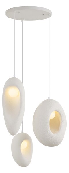 Japandi Viseča Svetilka Bela s 3 Organskimi Senčniki - Moonstone