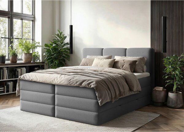 POSTELJA BOXSPRING 180 cm x 200 cm , les, tekstil, leseni material antracit