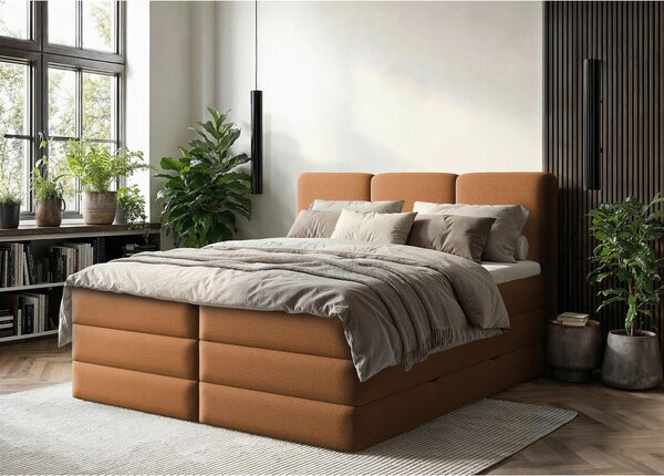 POSTELJA BOXSPRING 160 cm x 200 cm , les, tekstil, leseni material opečnato rjava