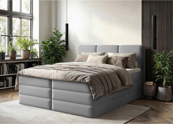 POSTELJA BOXSPRING 160 cm x 200 cm , les, tekstil, leseni material siva