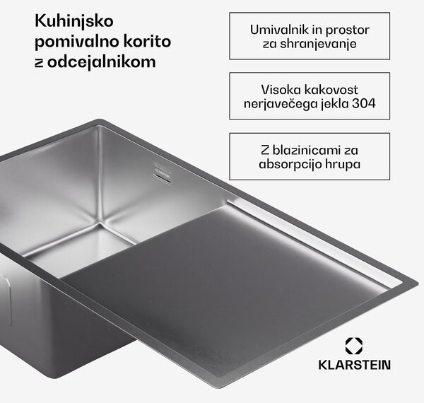 Klarstein TitanSteel kuhinjsko korito z odcejalnikom, 79 x 44 cm, nerjaveče jeklo, odporno na praske, odporno na vročino